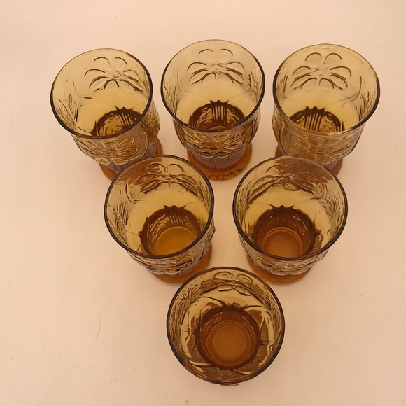 VTG Libbey Amber Daisy Country Garden 4" Juice Glasses Set of 6 - Picture 2 of 8